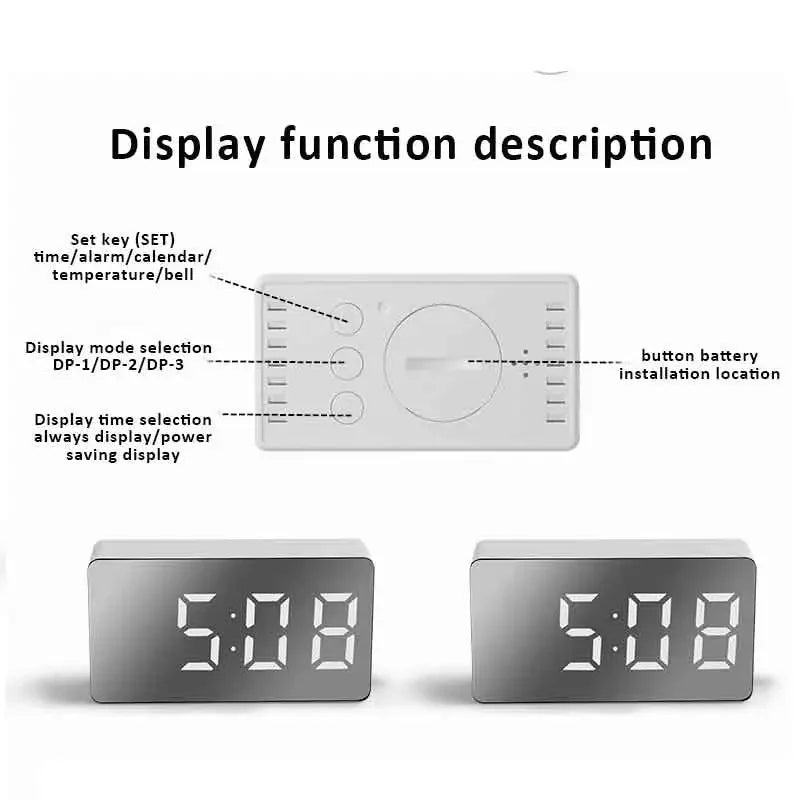 Reloj de mesa con espejo LED